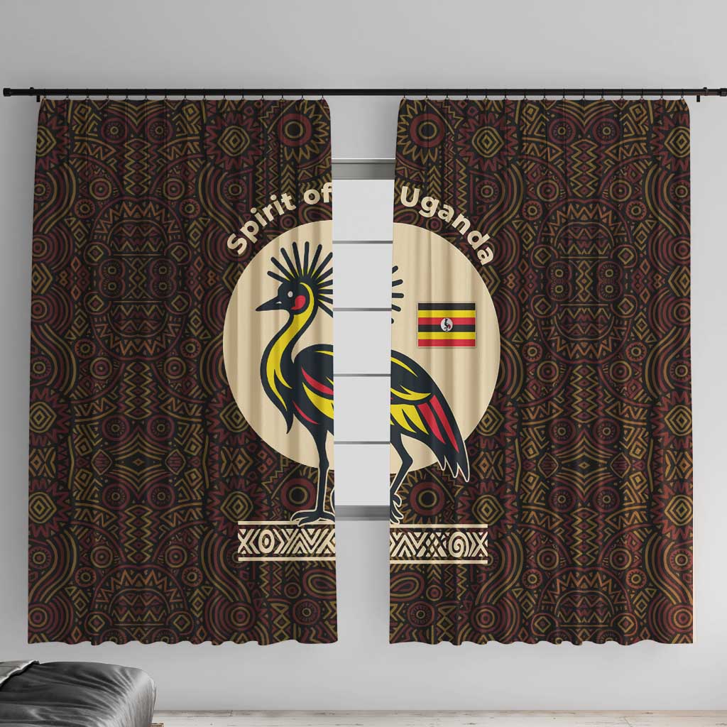 Uganda Window Curtain with Grey Crowned Crane and Tribal Pattern Spirit of Uganda Theme