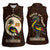 Uganda Women Sleeveless Polo Shirt with Grey Crowned Crane and Tribal Pattern Spirit of Uganda Theme