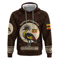 Uganda Zip Hoodie with Grey Crowned Crane and Tribal Pattern Spirit of Uganda Theme
