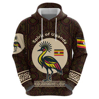 Uganda Zip Hoodie with Grey Crowned Crane and Tribal Pattern Spirit of Uganda Theme