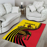 Uganda Area Rug with African Wildlife Elephant Lion and Crane in Tribal Pattern Design