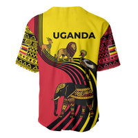 Uganda Baseball Jersey with African Wildlife Elephant Lion and Crane in Tribal Pattern Design