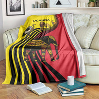 Uganda Blanket with African Wildlife Elephant Lion and Crane in Tribal Pattern Design