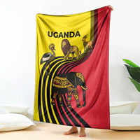 Uganda Blanket with African Wildlife Elephant Lion and Crane in Tribal Pattern Design