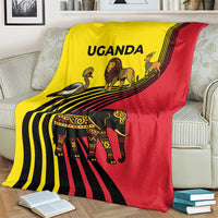 Uganda Blanket with African Wildlife Elephant Lion and Crane in Tribal Pattern Design
