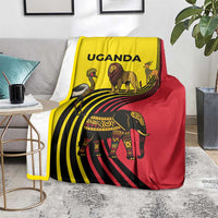 Uganda Blanket with African Wildlife Elephant Lion and Crane in Tribal Pattern Design
