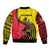 Uganda Bomber Jacket with African Wildlife Elephant Lion and Crane in Tribal Pattern Design