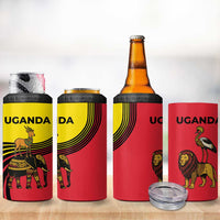 Uganda 4 in 1 Can Cooler Tumbler with African Wildlife Elephant Lion and Crane in Tribal Pattern Design