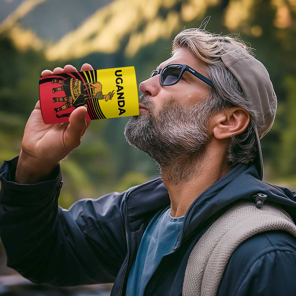 Uganda 4 in 1 Can Cooler Tumbler with African Wildlife Elephant Lion and Crane in Tribal Pattern Design