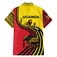 Uganda Family Matching Mermaid Dress and Hawaiian Shirt with African Wildlife Elephant Lion and Crane in Tribal Pattern Design