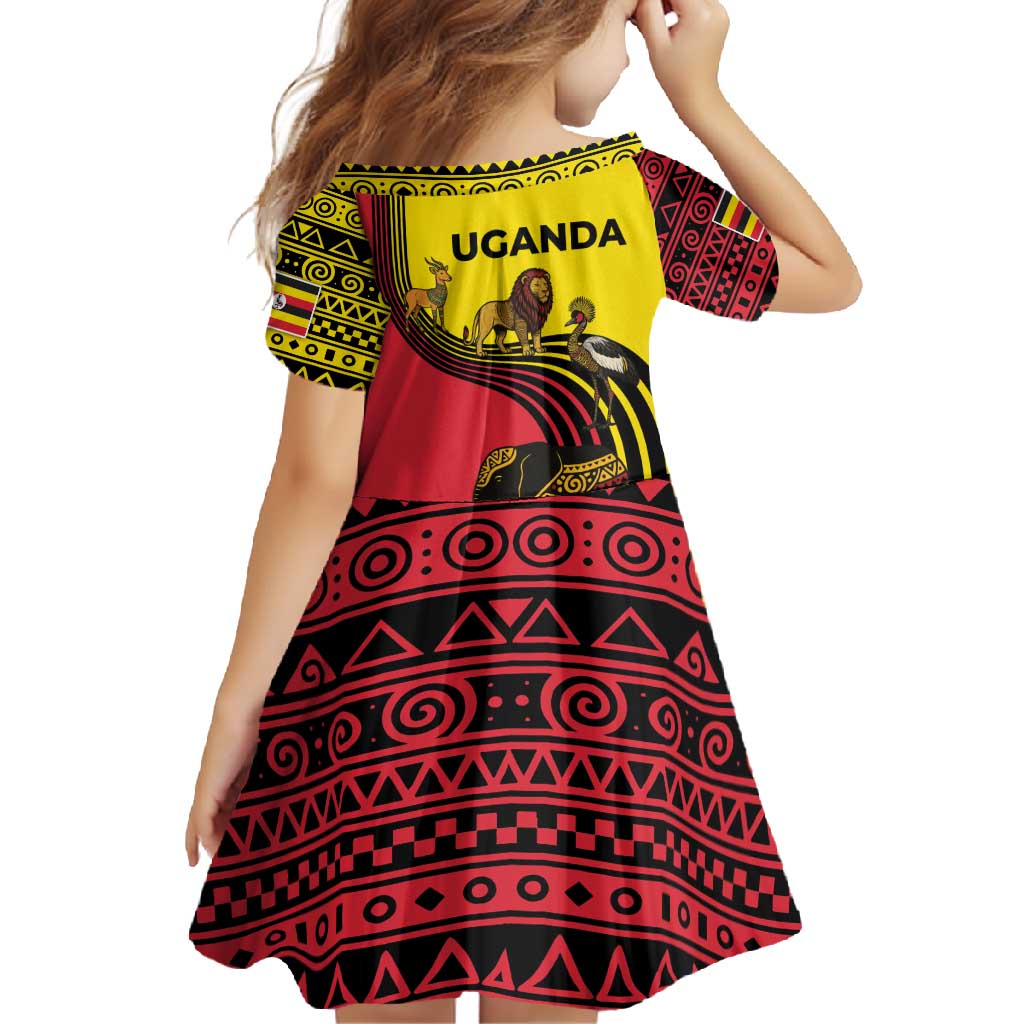 Uganda Family Matching Tank Maxi Dress and Hawaiian Shirt with African Wildlife Elephant Lion and Crane in Tribal Pattern Design