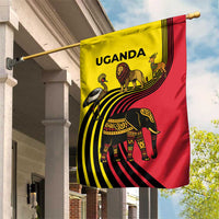 Uganda Garden Flag with African Wildlife Elephant Lion and Crane in Tribal Pattern Design