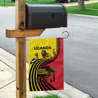 Uganda Garden Flag with African Wildlife Elephant Lion and Crane in Tribal Pattern Design