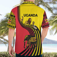 Uganda Hawaiian Shirt with African Wildlife Elephant Lion and Crane in Tribal Pattern Design