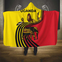 Uganda Hooded Blanket with African Wildlife Elephant Lion and Crane in Tribal Pattern Design