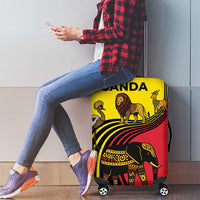 Uganda Luggage Cover with African Wildlife Elephant Lion and Crane in Tribal Pattern Design