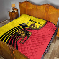 Uganda Quilt with African Wildlife Elephant Lion and Crane in Tribal Pattern Design