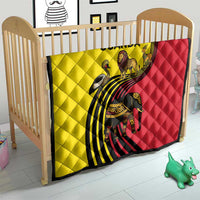 Uganda Quilt with African Wildlife Elephant Lion and Crane in Tribal Pattern Design