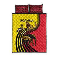 Uganda Quilt Bed Set with African Wildlife Elephant Lion and Crane in Tribal Pattern Design