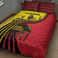 Uganda Quilt Bed Set with African Wildlife Elephant Lion and Crane in Tribal Pattern Design