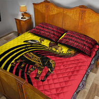 Uganda Quilt Bed Set with African Wildlife Elephant Lion and Crane in Tribal Pattern Design
