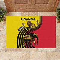 Uganda Rubber Doormat with African Wildlife Elephant Lion and Crane in Tribal Pattern Design