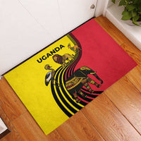 Uganda Rubber Doormat with African Wildlife Elephant Lion and Crane in Tribal Pattern Design