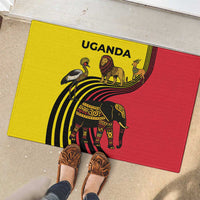 Uganda Rubber Doormat with African Wildlife Elephant Lion and Crane in Tribal Pattern Design