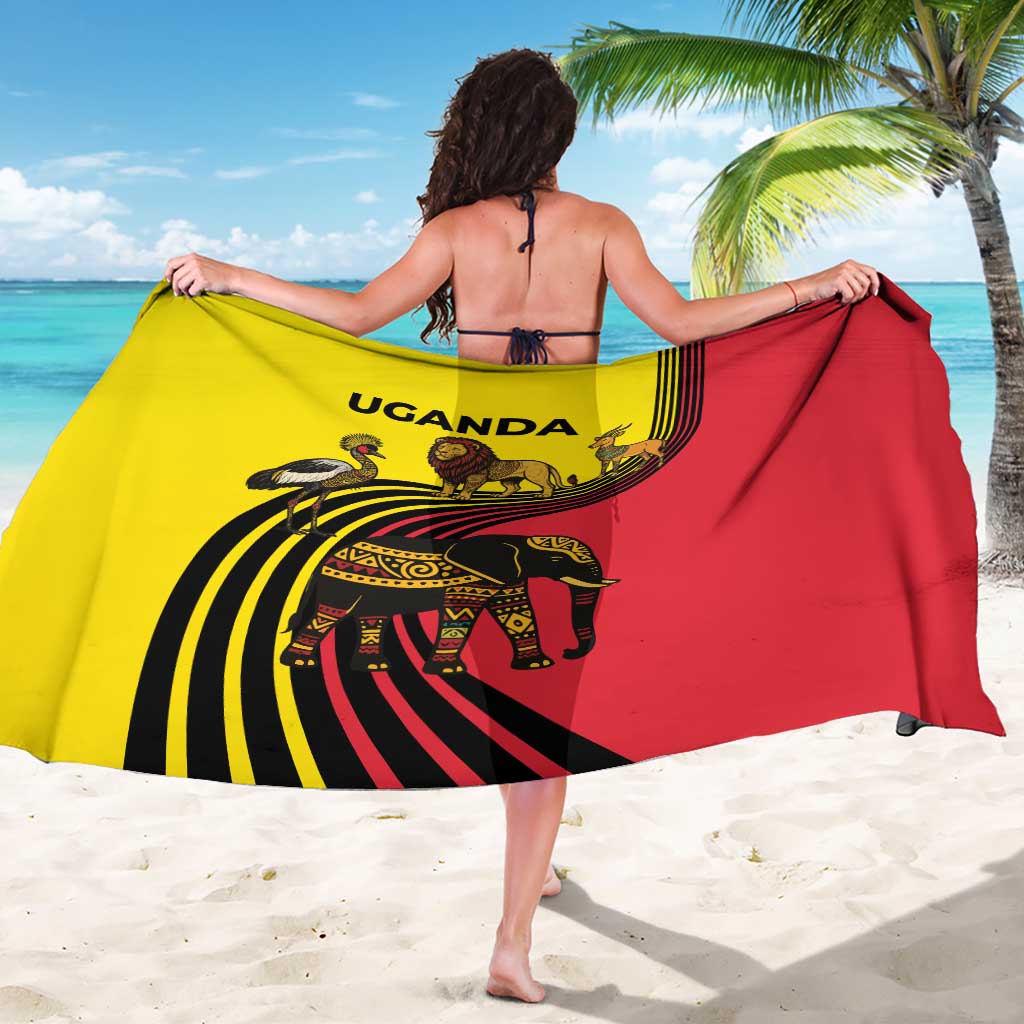 Uganda Sarong with African Wildlife Elephant Lion and Crane in Tribal Pattern Design