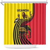 Uganda Shower Curtain with African Wildlife Elephant Lion and Crane in Tribal Pattern Design