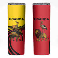 Uganda Skinny Tumbler with African Wildlife Elephant Lion and Crane in Tribal Pattern Design