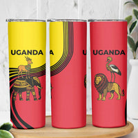 Uganda Skinny Tumbler with African Wildlife Elephant Lion and Crane in Tribal Pattern Design