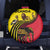 Uganda Spare Tire Cover with African Wildlife Elephant Lion and Crane in Tribal Pattern Design