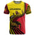 Uganda T Shirt with African Wildlife Elephant Lion and Crane in Tribal Pattern Design