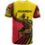 Uganda T Shirt with African Wildlife Elephant Lion and Crane in Tribal Pattern Design