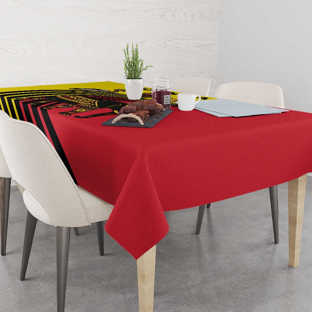 Uganda Tablecloth with African Wildlife Elephant Lion and Crane in Tribal Pattern Design