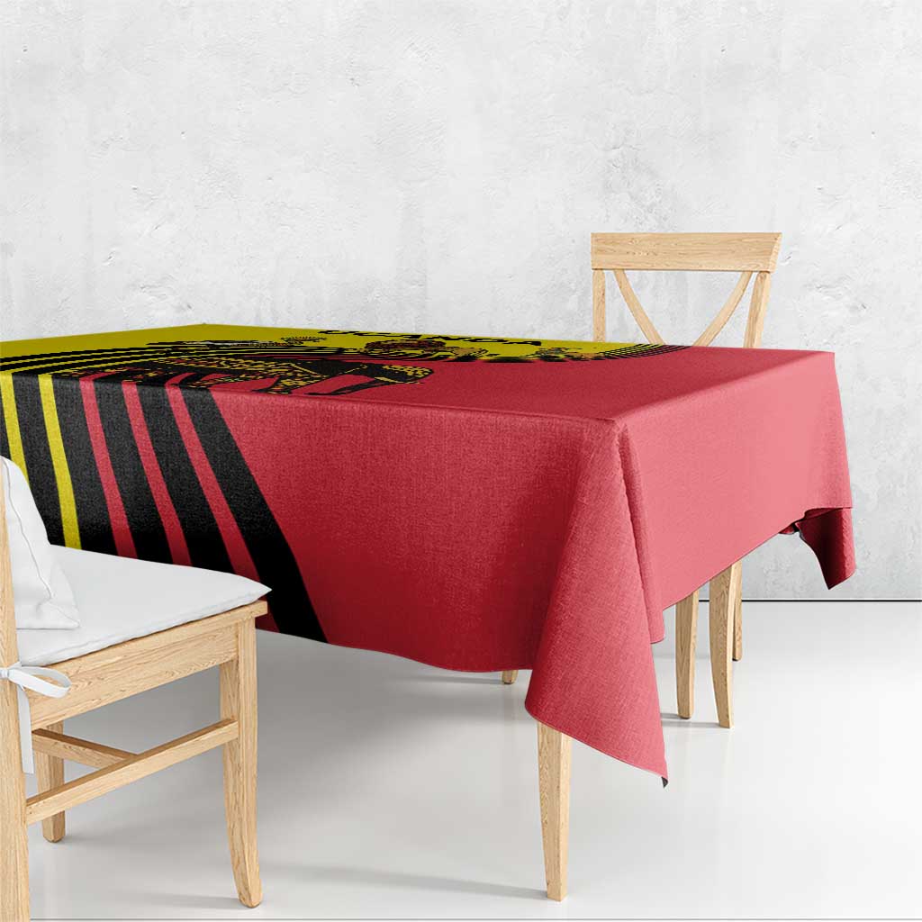 Uganda Tablecloth with African Wildlife Elephant Lion and Crane in Tribal Pattern Design