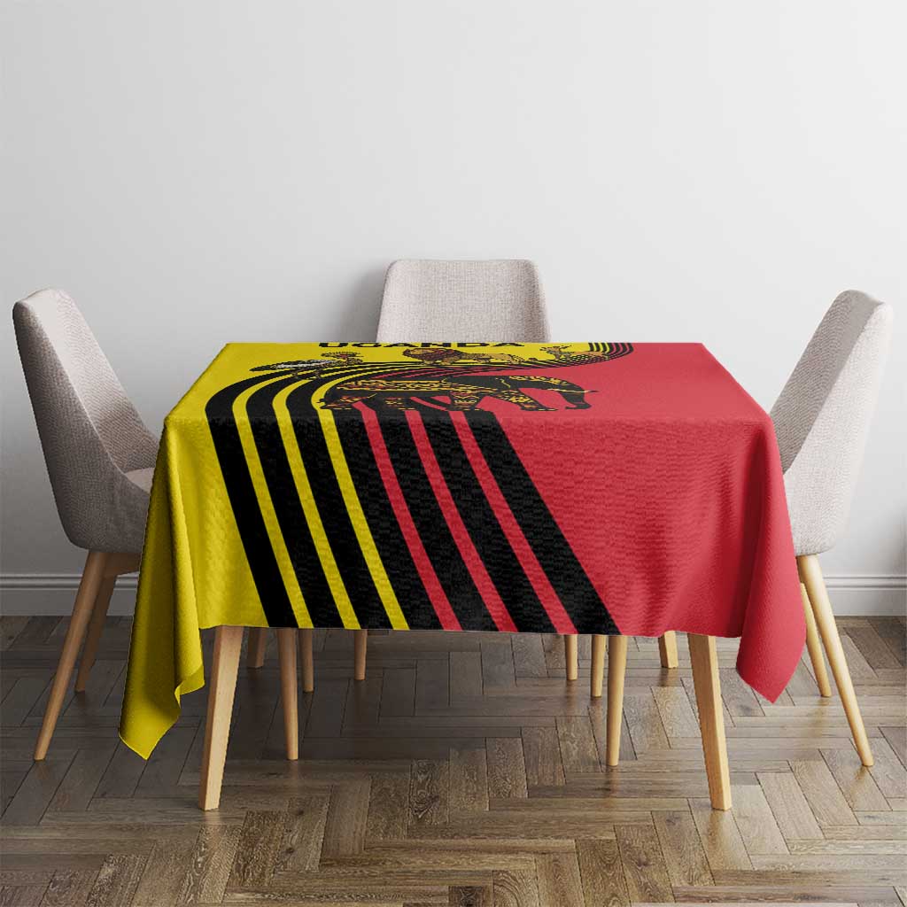 Uganda Tablecloth with African Wildlife Elephant Lion and Crane in Tribal Pattern Design