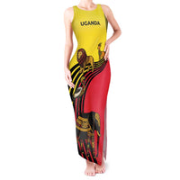 Uganda Tank Maxi Dress with African Wildlife Elephant Lion and Crane in Tribal Pattern Design