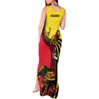 Uganda Tank Maxi Dress with African Wildlife Elephant Lion and Crane in Tribal Pattern Design