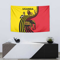 Uganda Tapestry with African Wildlife Elephant Lion and Crane in Tribal Pattern Design