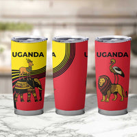 Uganda Tumbler Cup with African Wildlife Elephant Lion and Crane in Tribal Pattern Design