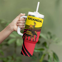Uganda Tumbler With Handle with African Wildlife Elephant Lion and Crane in Tribal Pattern Design