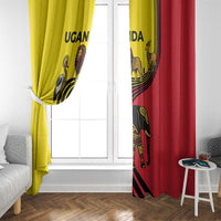 Uganda Window Curtain with African Wildlife Elephant Lion and Crane in Tribal Pattern Design