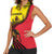 Uganda Women Sleeveless Polo Shirt with African Wildlife Elephant Lion and Crane in Tribal Pattern Design