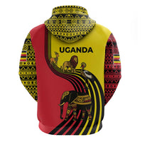 Uganda Zip Hoodie with African Wildlife Elephant Lion and Crane in Tribal Pattern Design