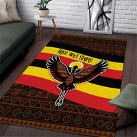 Uganda Area Rug with Crested Crane and Rise and Shine Tribal Pattern Design