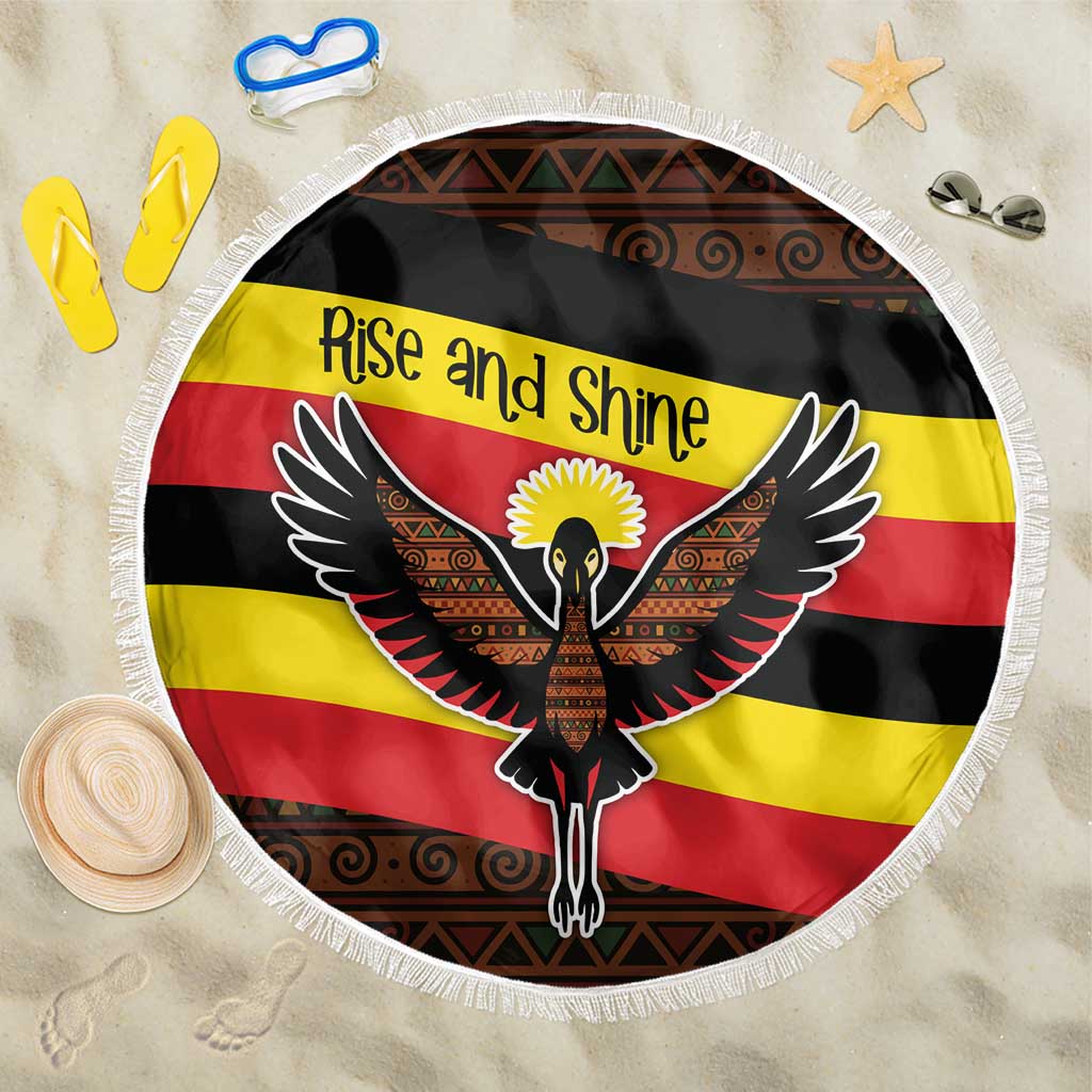 Uganda Beach Blanket with Crested Crane and Rise and Shine Tribal Pattern Design
