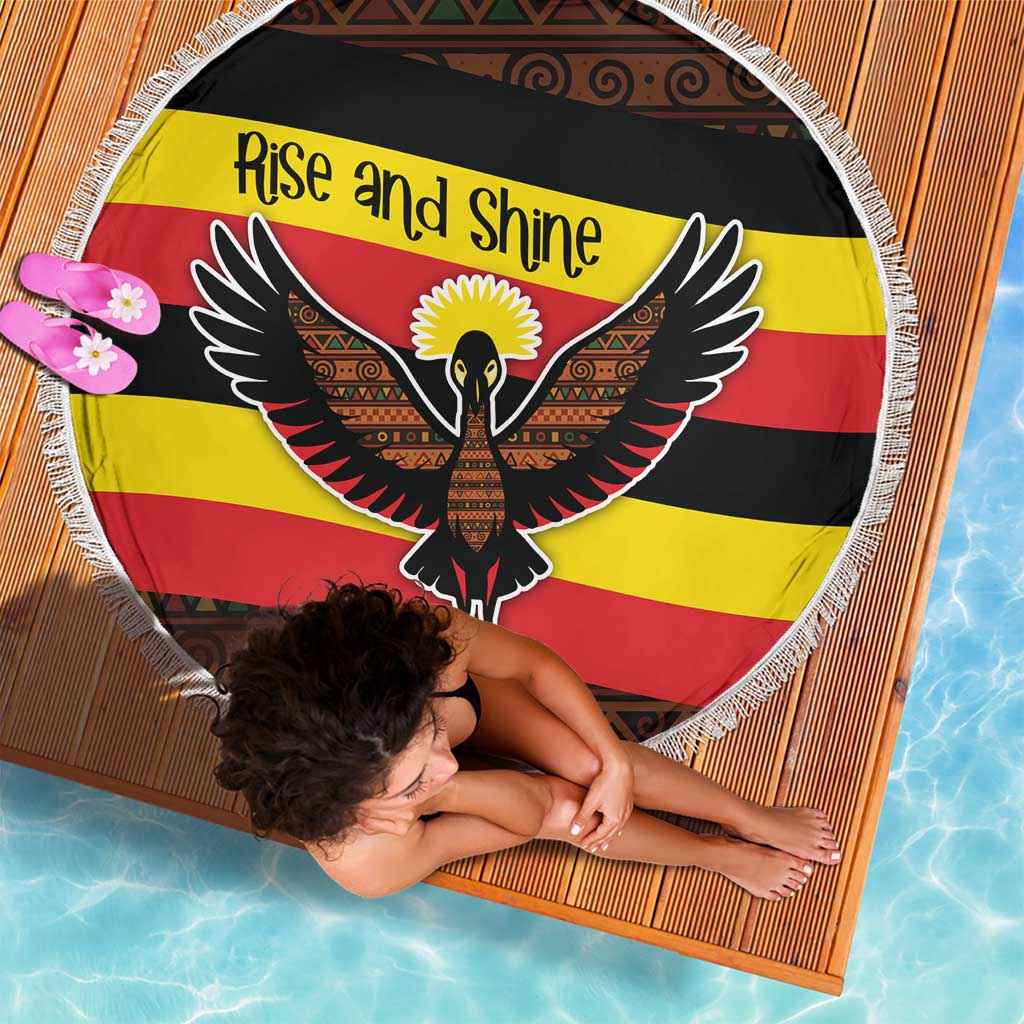 Uganda Beach Blanket with Crested Crane and Rise and Shine Tribal Pattern Design