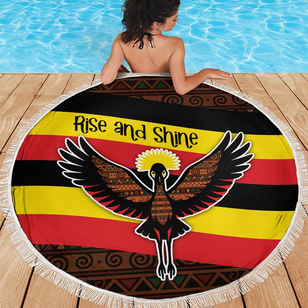 Uganda Beach Blanket with Crested Crane and Rise and Shine Tribal Pattern Design